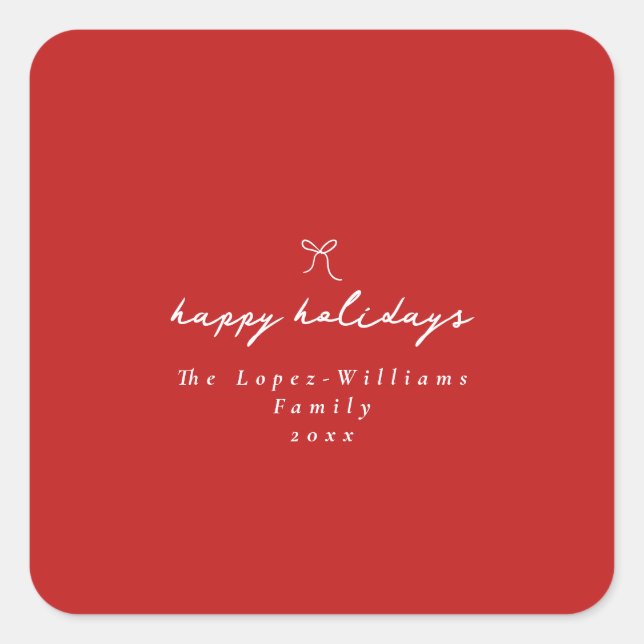 Adesivo Quadrado Arco Desenho Simples Mão Vermelho e Branco Natal (Frente)