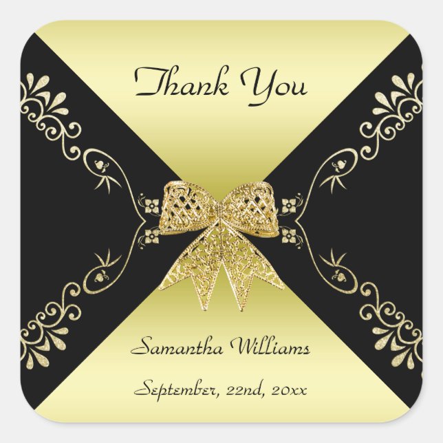 Adesivo Quadrado Arco Dourado e preto - Obrigado (Frente)