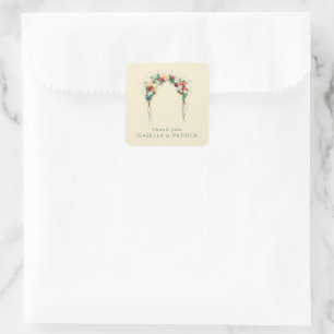Adesivo Quadrado Arco Floral Romântico Aquarela