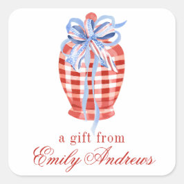 Adesivo Quadrado Arco Gingham Ginger Jar, Vermelho e Branco, de Aqu