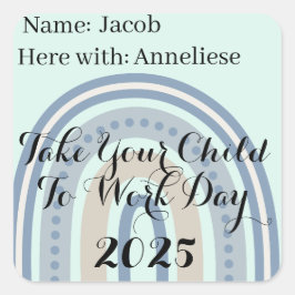 Adesivo Quadrado Arco-Íris Azul Personalizado Leva Criança ao Dia d