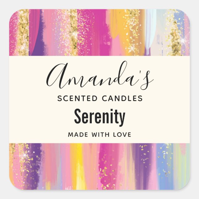 Adesivo Quadrado Arco-íris com o poço de velas Douradas com Faux (Frente)