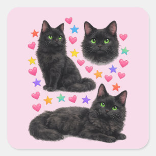 Adesivo Quadrado arco-íris de y2k corações gato preto kawaii fofo