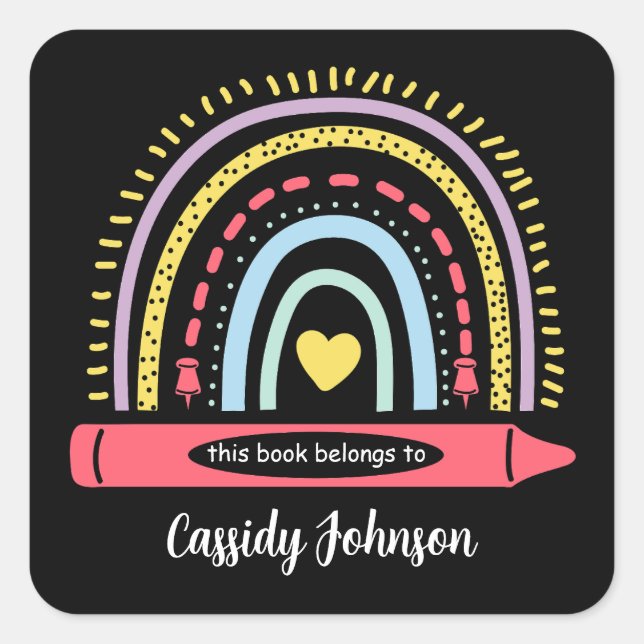 Adesivo Quadrado Arco-íris este livro pertence à livraria infantil (Frente)