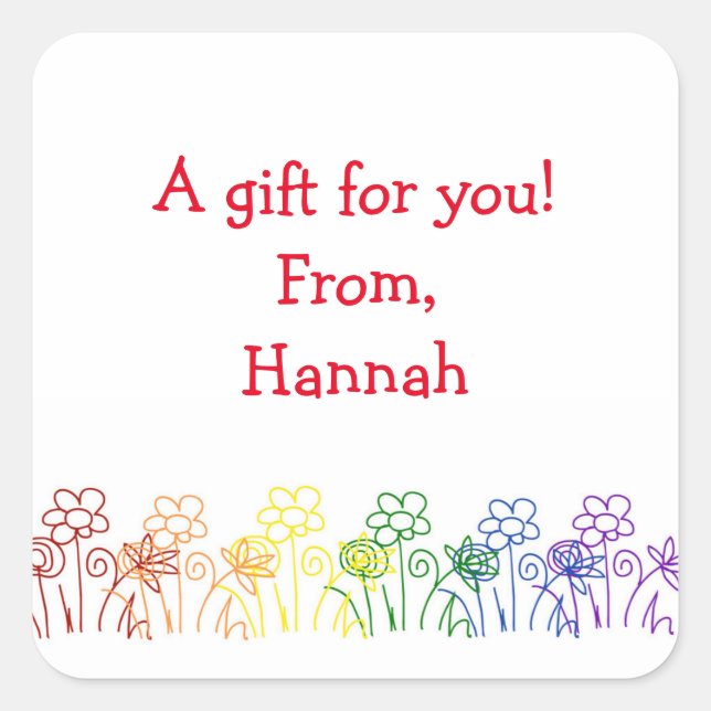 Adesivo Quadrado Arco-Íris Flores Personalizadas Dentes de Aniversá (Frente)