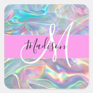 Adesivo Quadrado Arco-íris Glamour Holográfico Iridescente Monogram