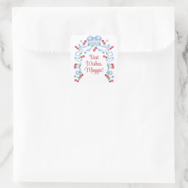 Adesivo Quadrado Arco-íris Grandmillennial Cereja Aquarela (Bolsa)