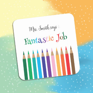 Adesivo Quadrado Arco-Íris - Lápis para Recompensa