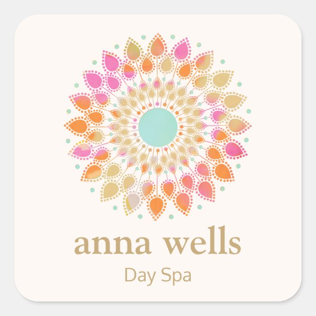 Adesivo Quadrado Arco-Íris Lotus Fllower Mandala Colorida (Frente)