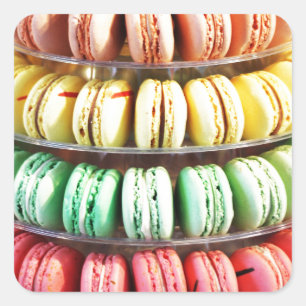 Adesivo Quadrado Arco-íris Pastel biscoitos empilhados de Macaron