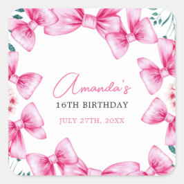 Adesivo Quadrado Arco Rosa Floral Coquette Sweet 16 Aniversário