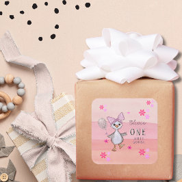 Adesivo Quadrado Arco Rosa primeiro aniversario de Ganso do bobo