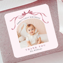 Adesivo Quadrado Arco Rosa Vermelho Laço Aniversário Obrigado