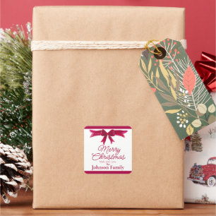 Adesivo Quadrado Arco Vermelho de Natal Caseiro Feito Com Amor Pers