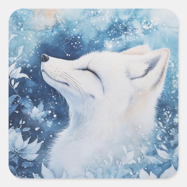 Adesivo Quadrado Arctic Fox Portrait with Sleeping Eyes (Frente)
