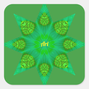 Adesivo Quadrado ARI ~WOW! Design Fractal de Estrela Verde Octagona