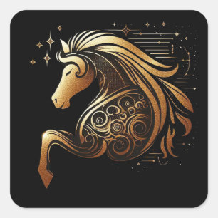 Adesivo Quadrado Áries Capricórnio Zodíaco Cavalo Astrologia Ouro