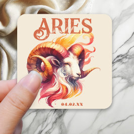 Adesivo Quadrado Aries Ram Watercolor Sinal Zodiac - Aniversário Pe