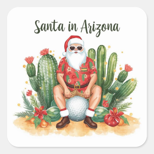 Adesivo Quadrado Arizona Christmas with Santa Claus on golf ball  (Frente)