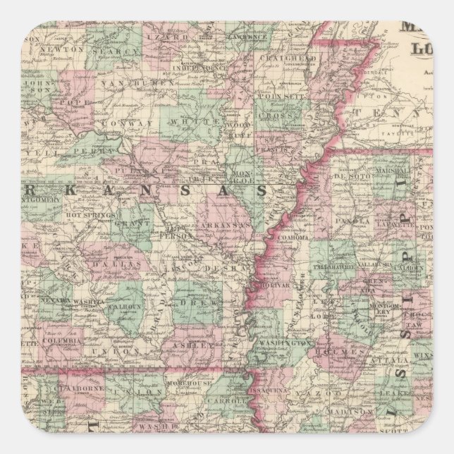 Adesivo Quadrado Arkansas, Mississippi e Louisiana (Frente)