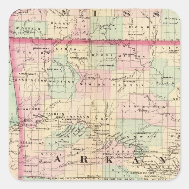 Adesivo Quadrado Arkansas, Território Indiano (Frente)