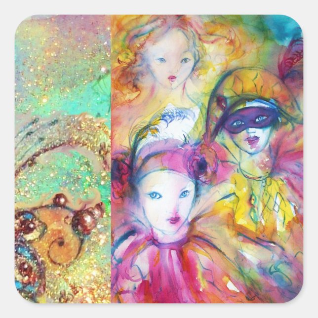 ADESIVO QUADRADO ARLECCHINO PIERO E COLOMBINA MASCARADA (Frente)