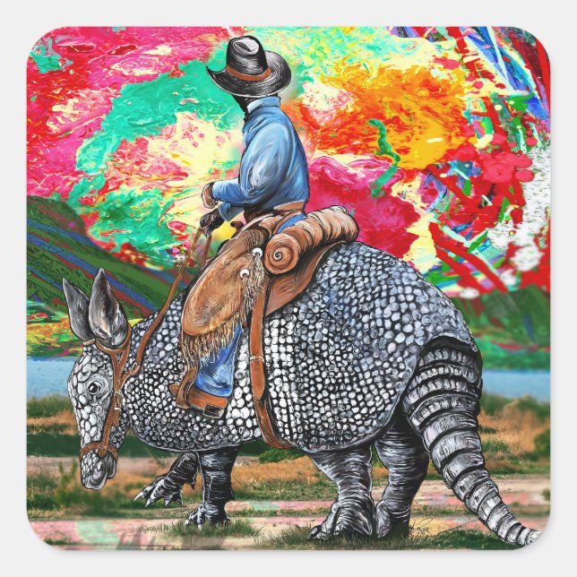Adesivo Quadrado Armadillo Cowboy (Frente)