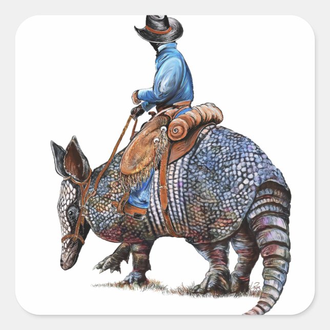Adesivo Quadrado Armadillo Cowboy ou Broncodillo (Frente)