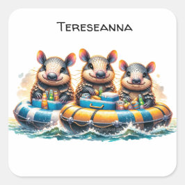 Adesivo Quadrado Armadilos De Cartoon Cuja Diversão Se Divertem No 