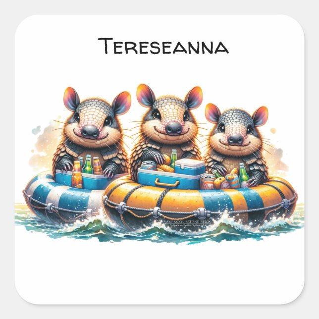 Adesivo Quadrado Armadilos De Cartoon Cuja Diversão Se Divertem No  (Frente)