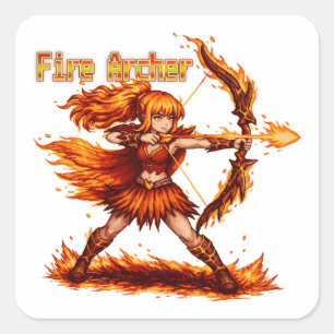 Adesivo Quadrado Arqueiro de Fogo Arte Pixel RPG Fantasia Guerreiro