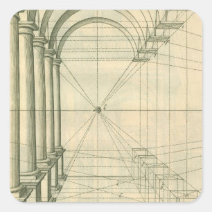 Adesivo Quadrado Arquitetura Antiga, Arcos Colunas Perspectiva