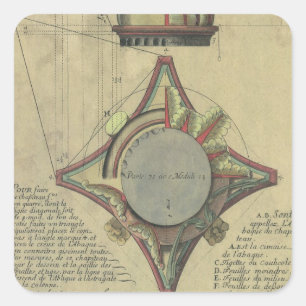 Adesivo Quadrado Arquitetura Vintage, Coroa de Capital Decorativa