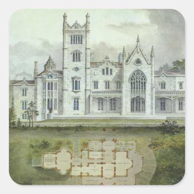 Adesivo Quadrado Arquitetura Vintage, Planos de Chateau Franceses (Frente)