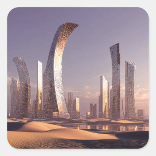 Adesivo Quadrado Arranha-céus Surreais Futuristas Em Paisagem Desér