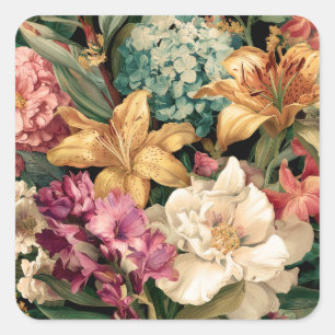 Adesivo Quadrado Arranjo Floral Vintage Vibrante