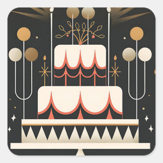 Adesivo Quadrado Art Deco Birthday Cake