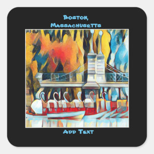 Adesivo Quadrado Art Deco Boston Swan Boats 