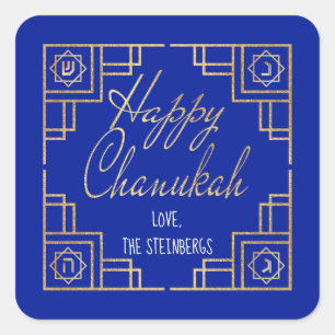 Adesivo Quadrado Art Deco Chanukkah Blue e Dourado Design