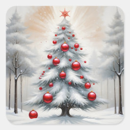 Adesivo Quadrado Art Deco Christmas Red Ornaments Winter