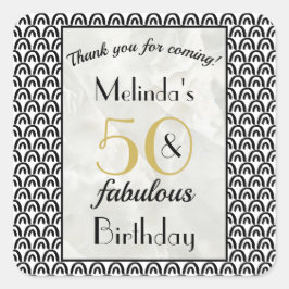 Adesivo Quadrado Art Deco Dourado Marble 50 e Fabuloso Aniversário