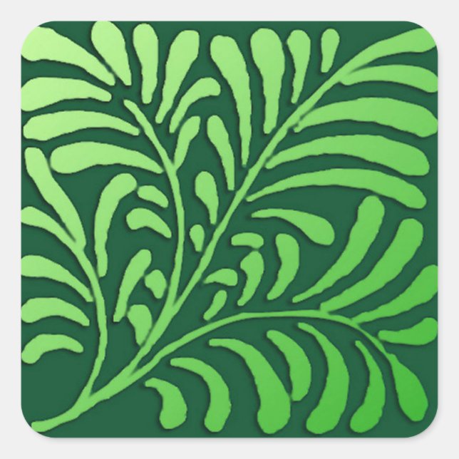 Adesivo Quadrado Art Deco Fern Standard - tons verdes (Frente)
