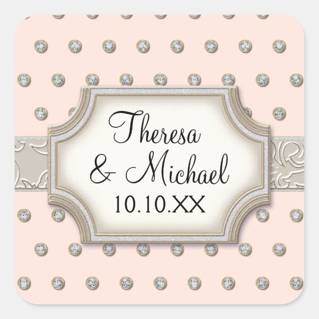 Adesivo Quadrado Art Deco Frame Champagne Prata Jewel Pontos (Frente)