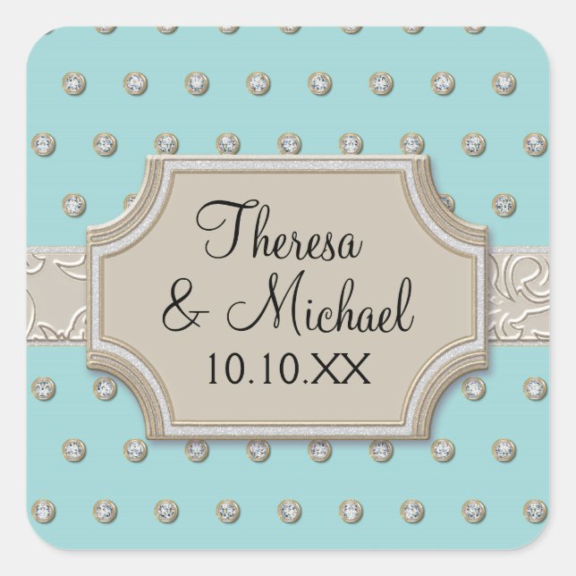 Adesivo Quadrado Art Deco Frame Champagne Prata Jewel Pontos (Frente)