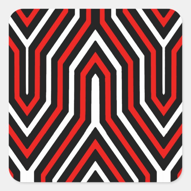 Adesivo Quadrado Art Deco Geométrico - vermelho, preto e branco (Frente)
