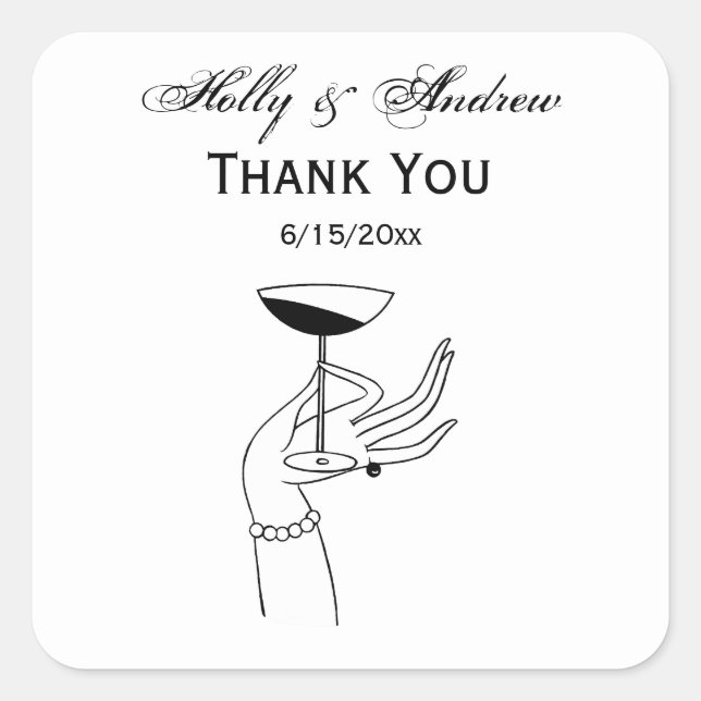 Adesivo Quadrado Art Deco Lady segurando vidro de champanhe (Frente)