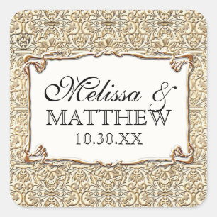 Adesivo Quadrado Art Deco Nouveau Faux Dourado Damask Lace