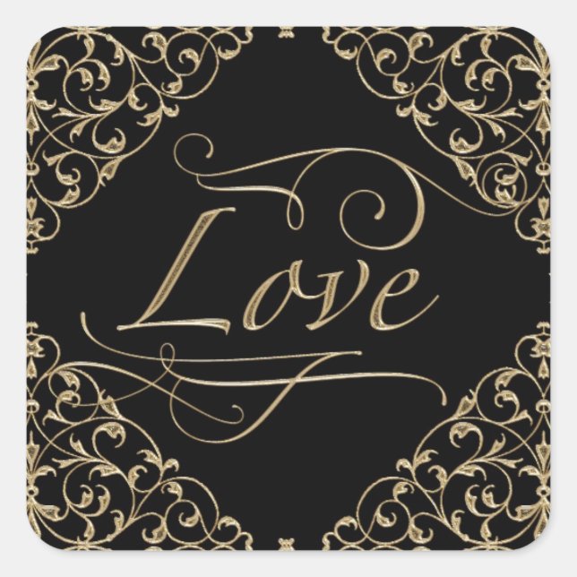 Adesivo Quadrado Art Deco Nouveau Lace Ouro Damask Calliografia (Frente)