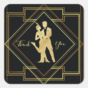 Adesivo Quadrado Art Deco, preto e ouro, vinte e poucos anos, obrig