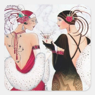 Adesivo Quadrado Art deco retro vintage senhoras vinhetas de Natal